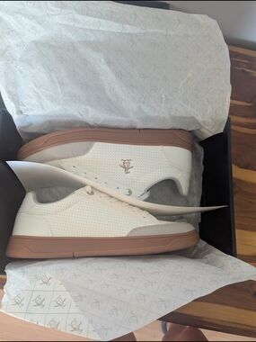 Men's Low-Top Sneakers in White with Tan Sole